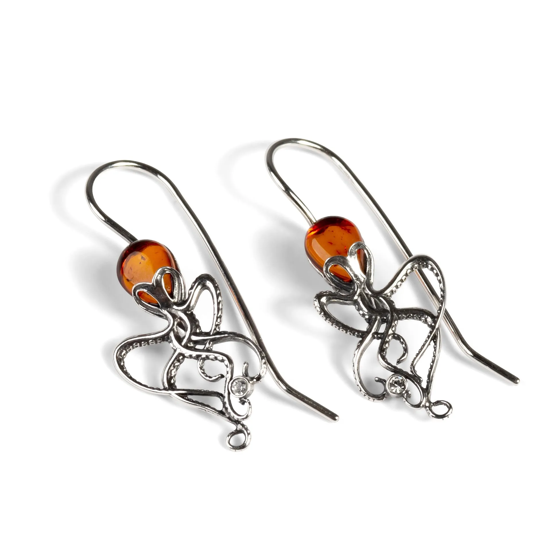 Octopus Earrings in Silver with 24ct Gold & Amber sold by Henryka product image thumbnail 5