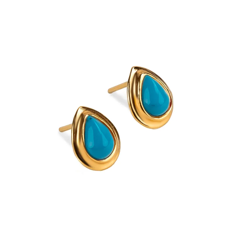 Classic Teardrop Stud Earrings in Silver with 24ct Gold and Turquoise made by Henryka