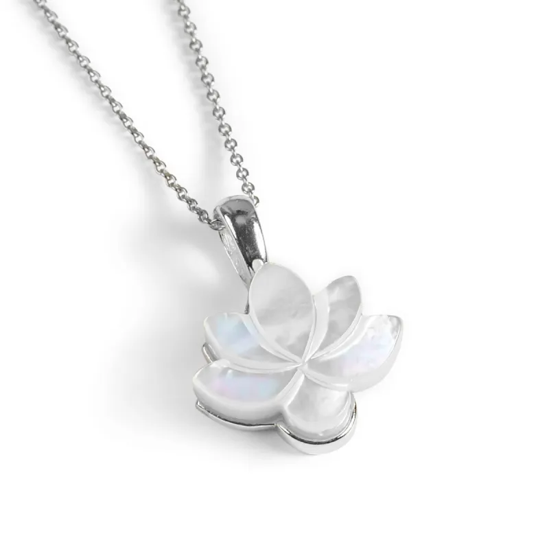 Lotus Flower Necklace in Silver and Mother of Pearl sold by Henryka