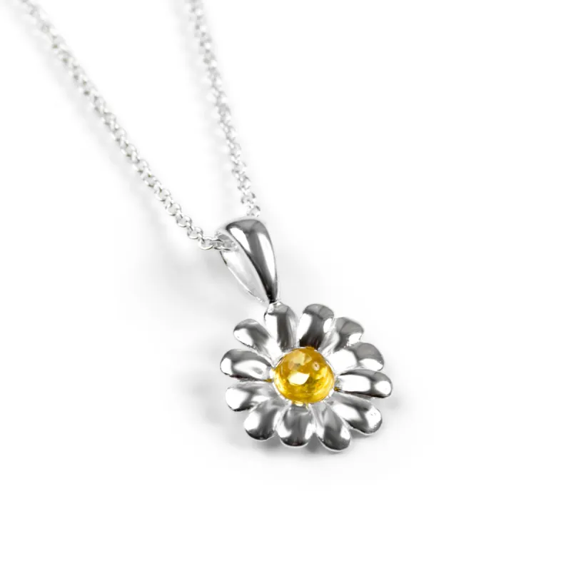 Miniature Daisy Necklace in Silver and Yellow Amber sold by Henryka