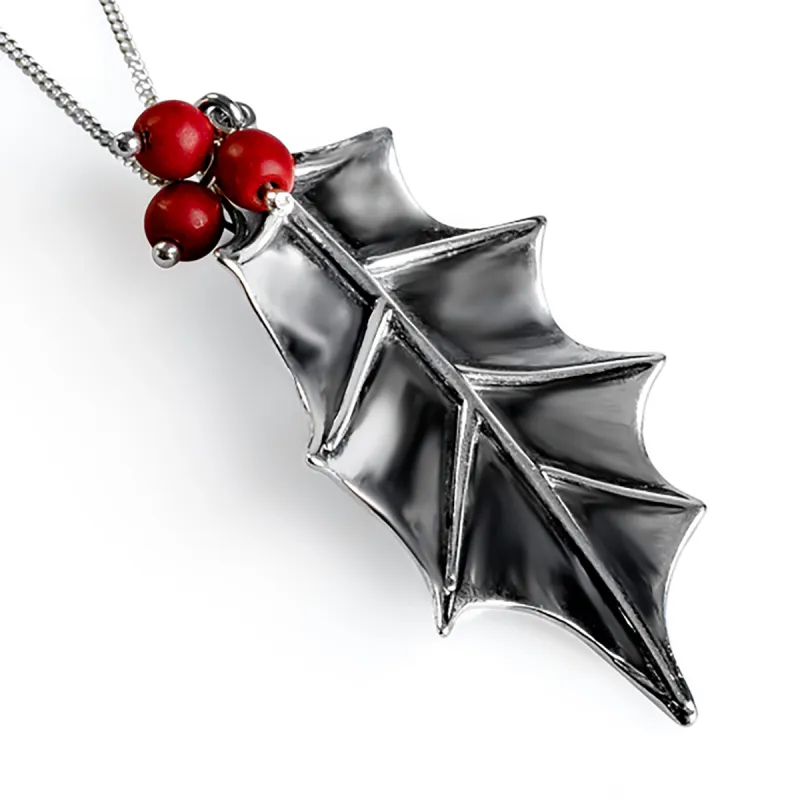 Holly Leaf with Berries Necklace in Silver sold by Henryka
