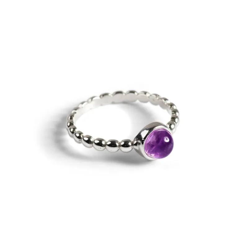 Round Charm Bead Ring in Silver and Amethyst sold by Henryka