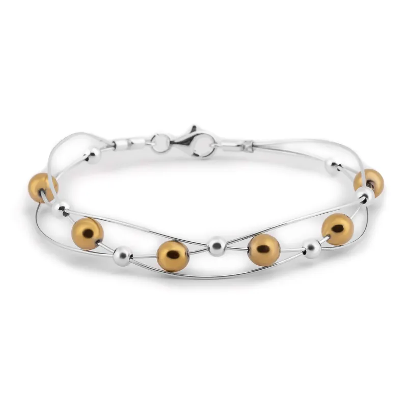 Weaved Bangle in Silver and Gold Hematite sold by Henryka