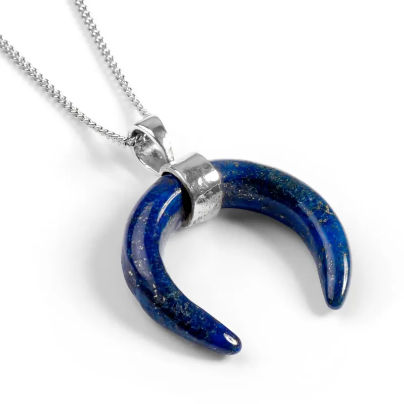 Crescent Moon Necklace in Silver & Lapis Lazuli sold by Henryka