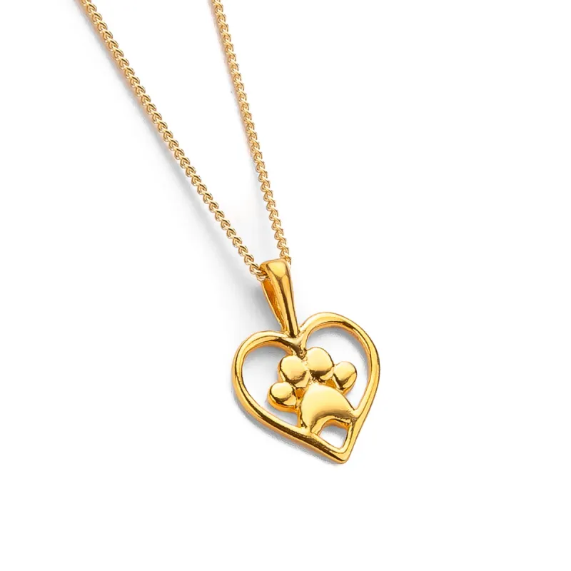 Paw Print Heart Necklace in Silver with 24ct Gold sold by Henryka