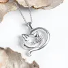 Sleeping Cat Necklace in Silver & Cubic Zirconia sold by Henryka
