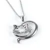 Sleeping Cat Necklace in Silver & Cubic Zirconia sold by Henryka