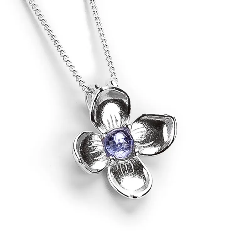 Single Lilac Flower Necklace in Silver & Tanzanite sold by Henryka