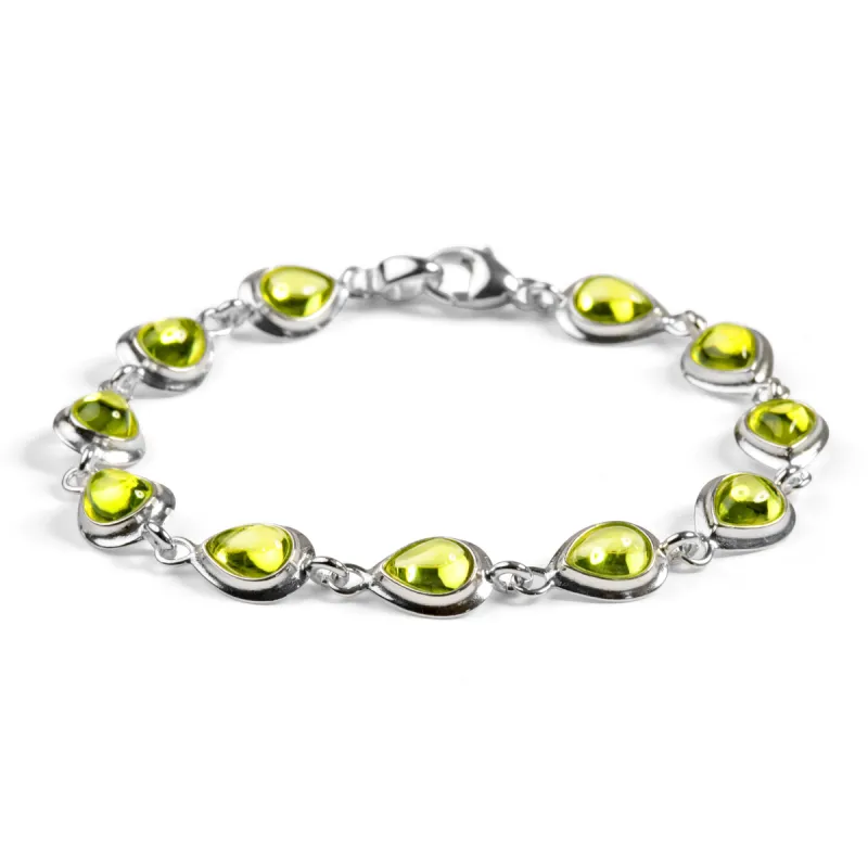 Classic Teardrop Link Bracelet in Silver and Peridot sold by Henryka