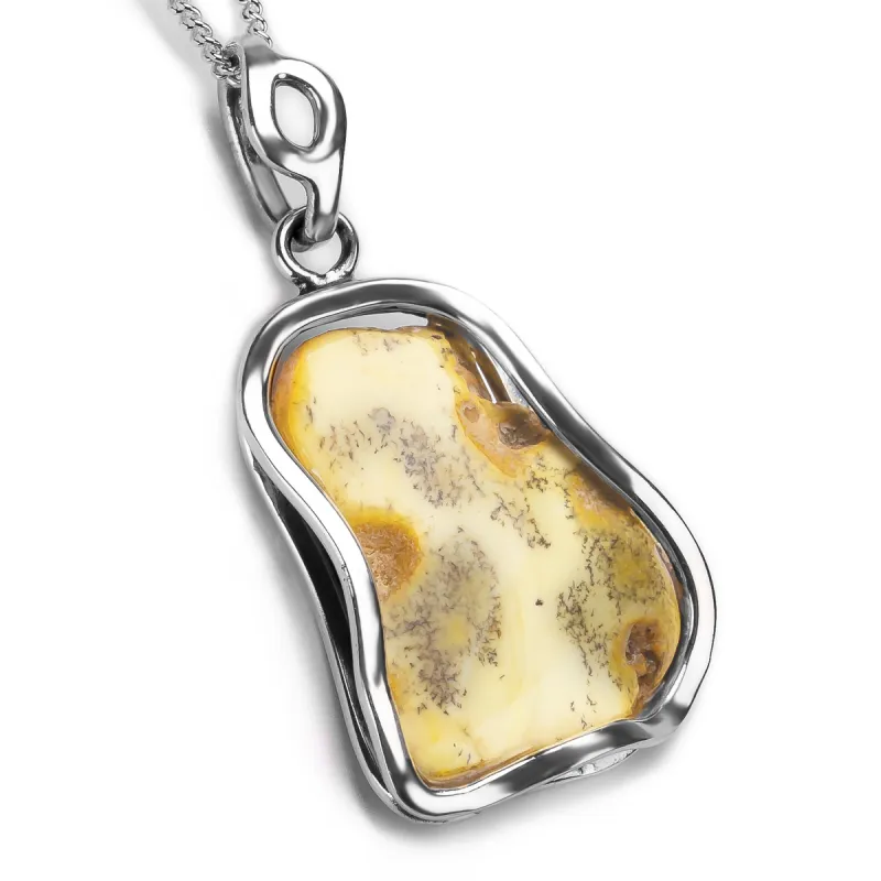 Raw & Natural White Baltic Amber Necklace - Natural Designer Gemstone sold by Henryka