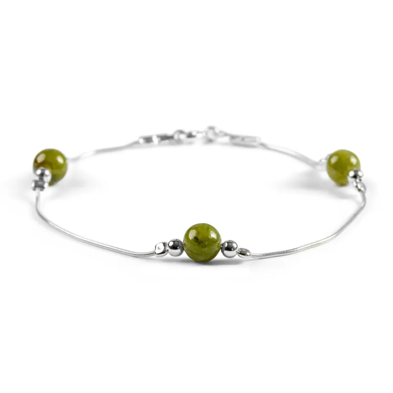 Bead Bracelet in Silver and Canadian Jade sold by Henryka
