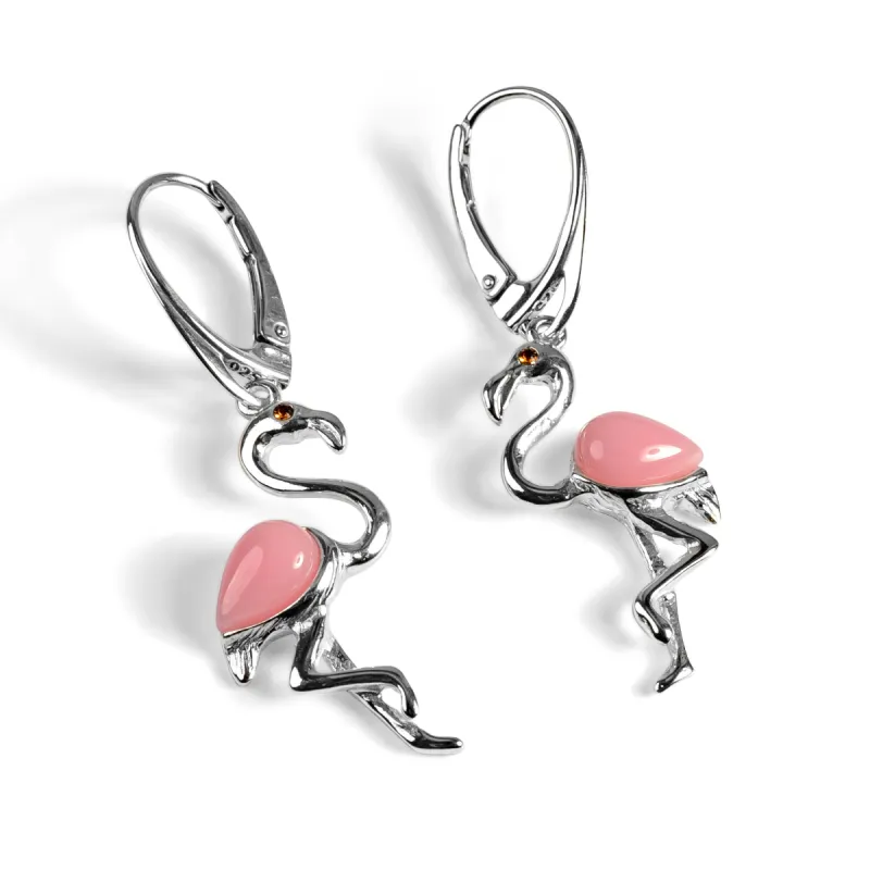 Flamingo Drop Earrings in Silver and Pink Agate sold by Henryka