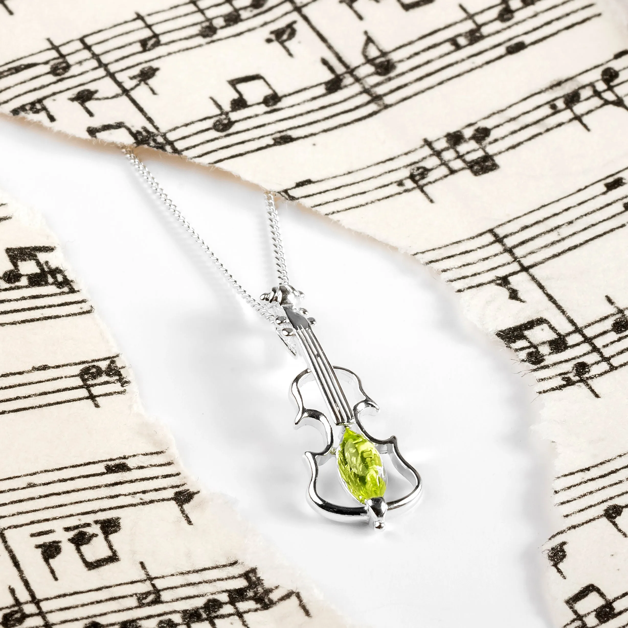 Music Violin Necklace in Silver and Peridot sold by Henryka product image thumbnail 4