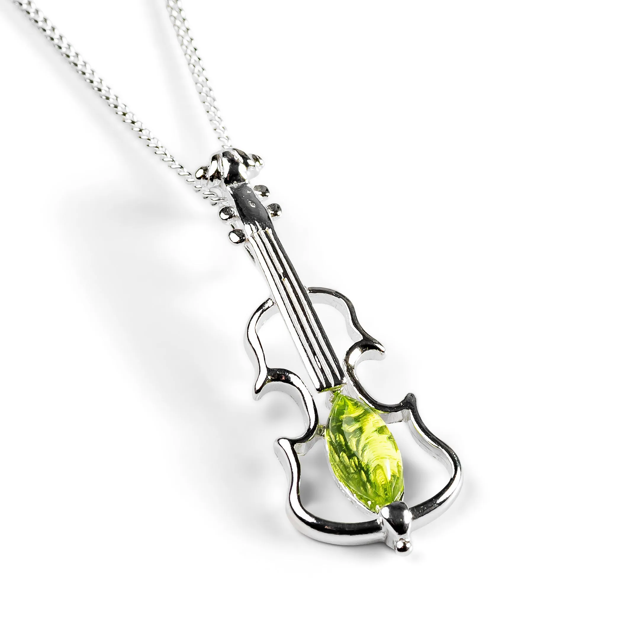Music Violin Necklace in Silver and Peridot sold by Henryka