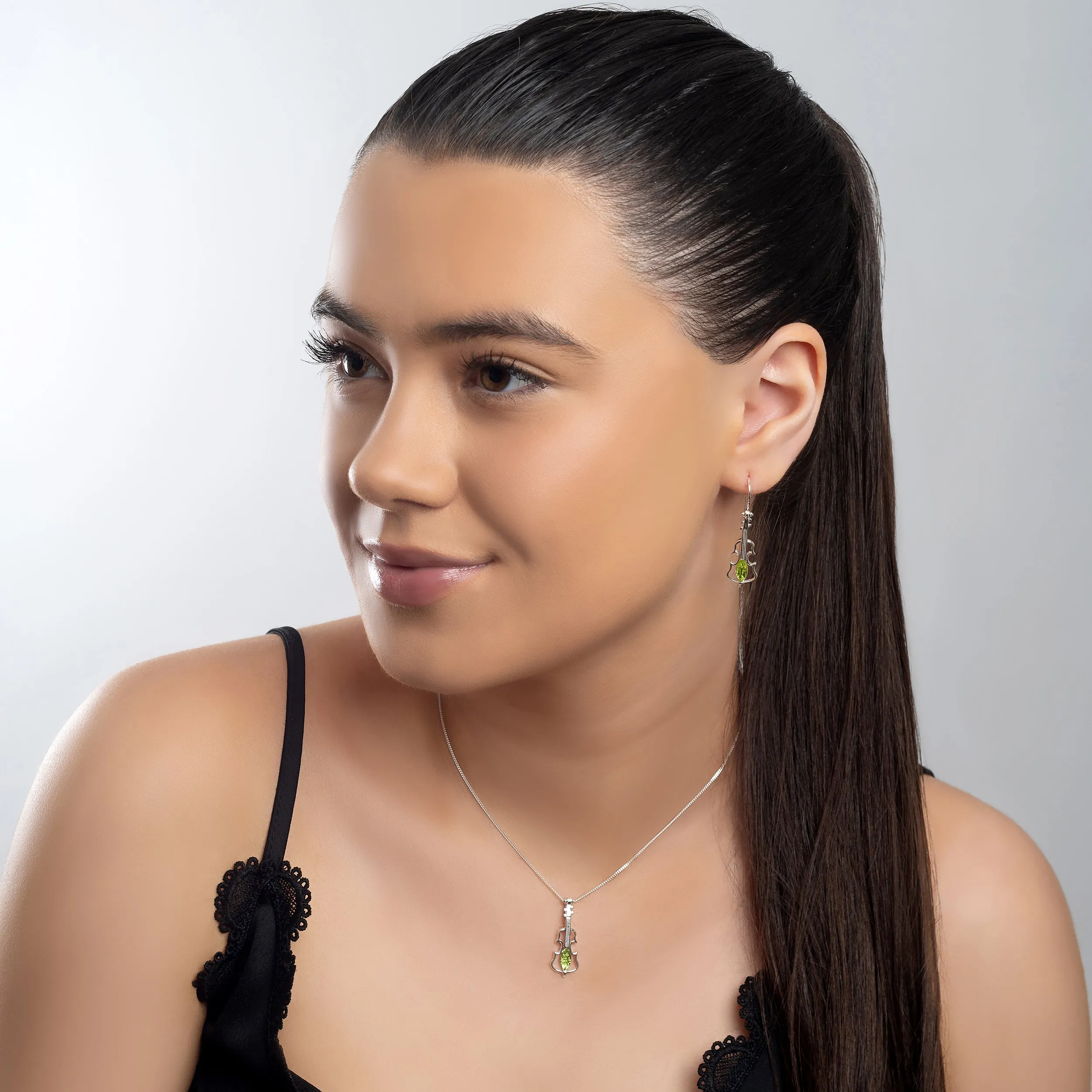 Music Violin Necklace in Silver and Peridot sold by Henryka product image thumbnail 3