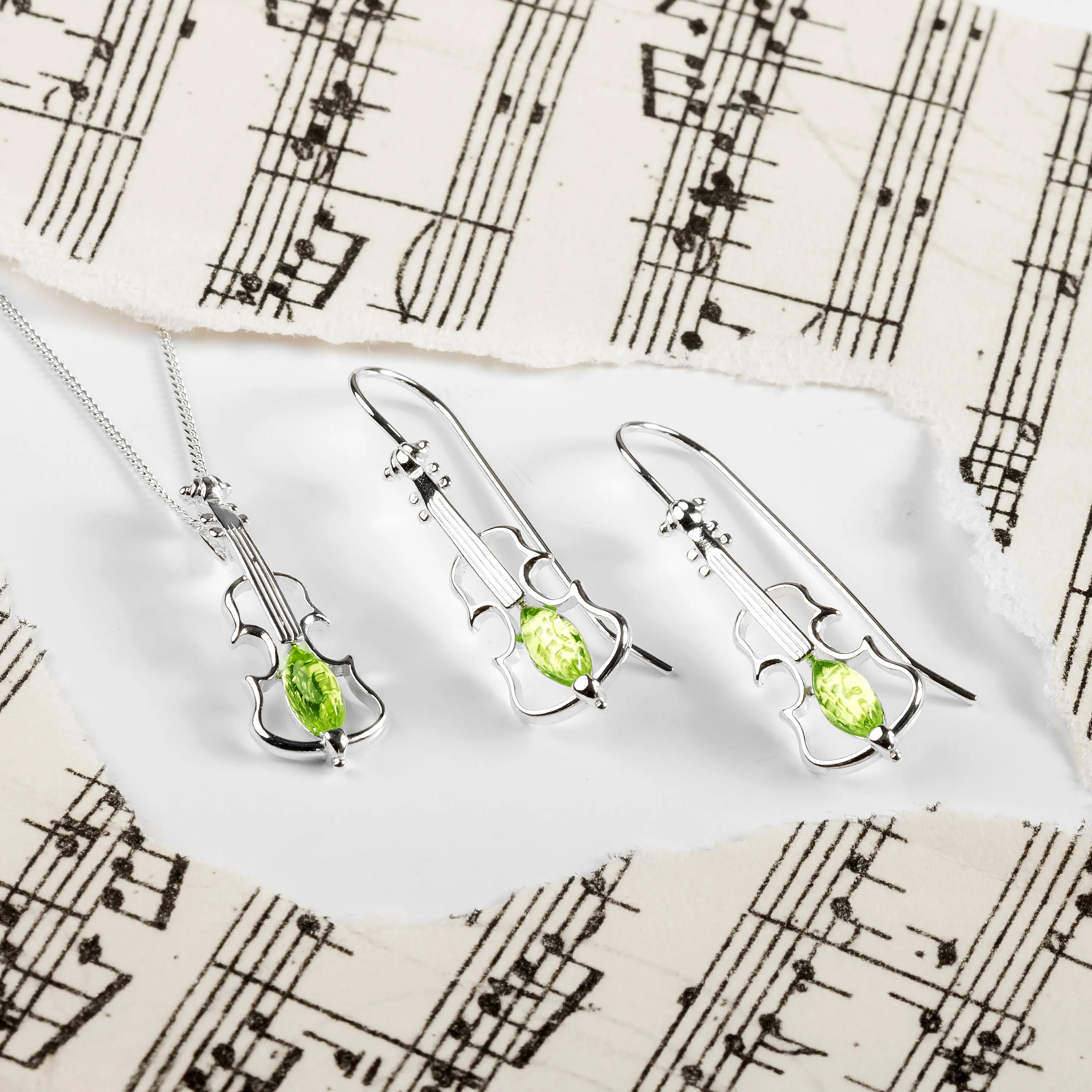 Music Violin Necklace in Silver and Peridot sold by Henryka product image thumbnail 5