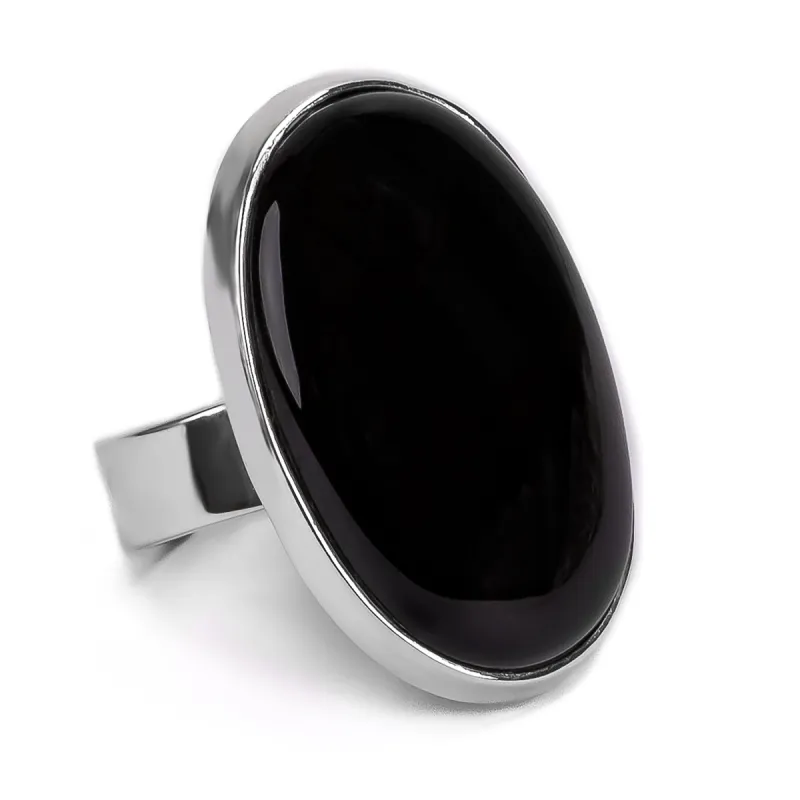 Classic Onyx Gemstone Adjustable Statement Ring - Natural Designer Gemstone sold by Henryka