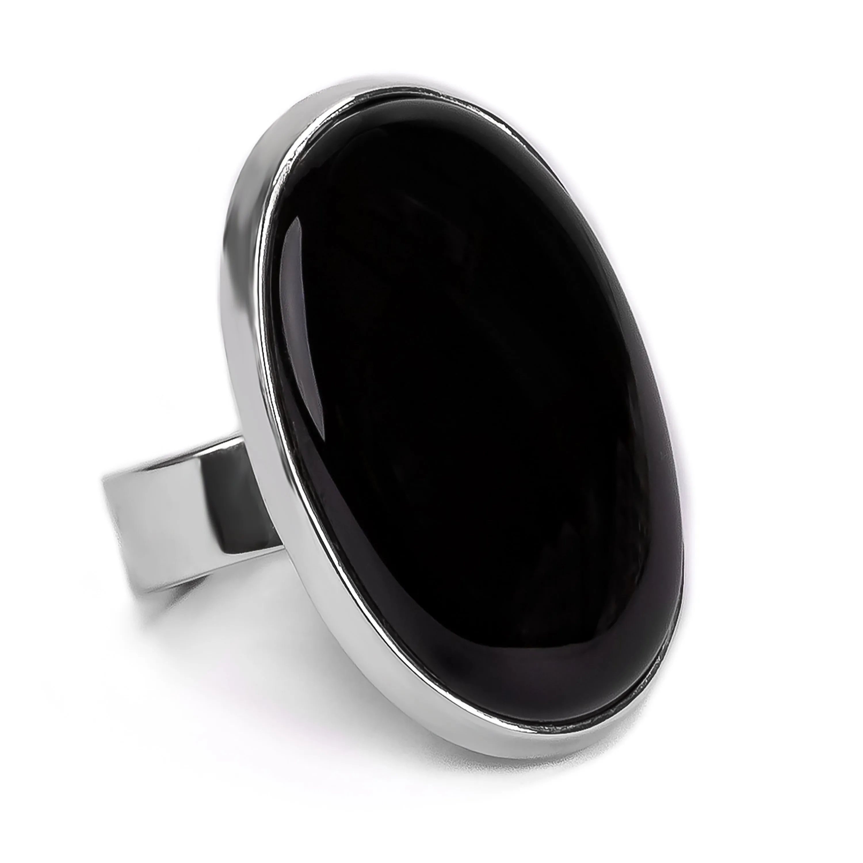 Classic Black Onyx Gemstone Adjustable Statement Ring - Natural Designer Gemstone sold by Henryka