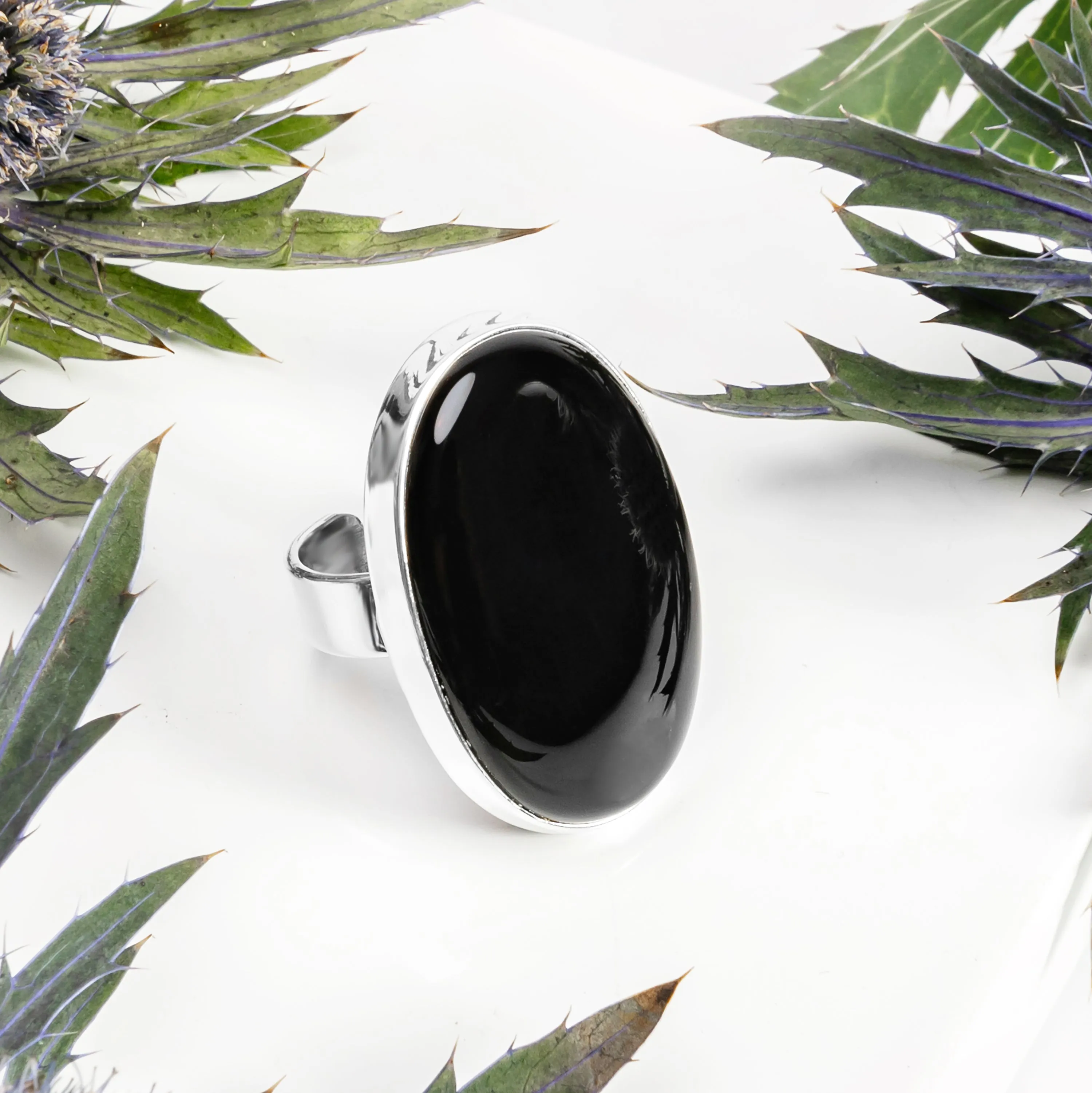 Classic Black Onyx Gemstone Adjustable Statement Ring - Natural Designer Gemstone sold by Henryka product image thumbnail 5