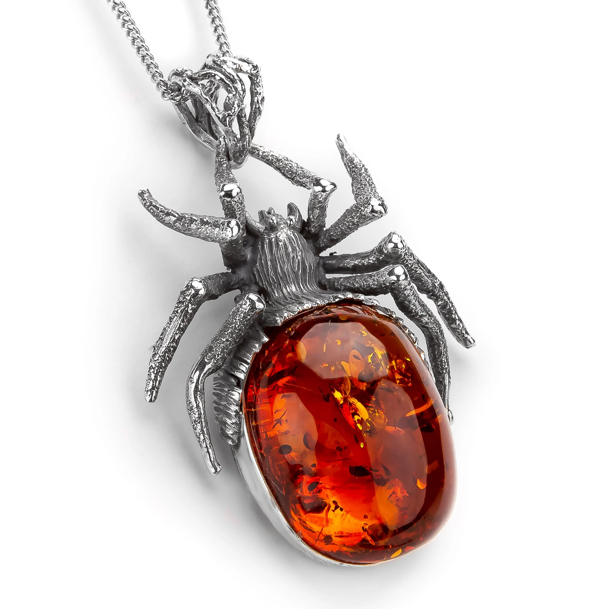 Dramatic Handmade Spider Necklace in Silver and Amber sold by Henryka