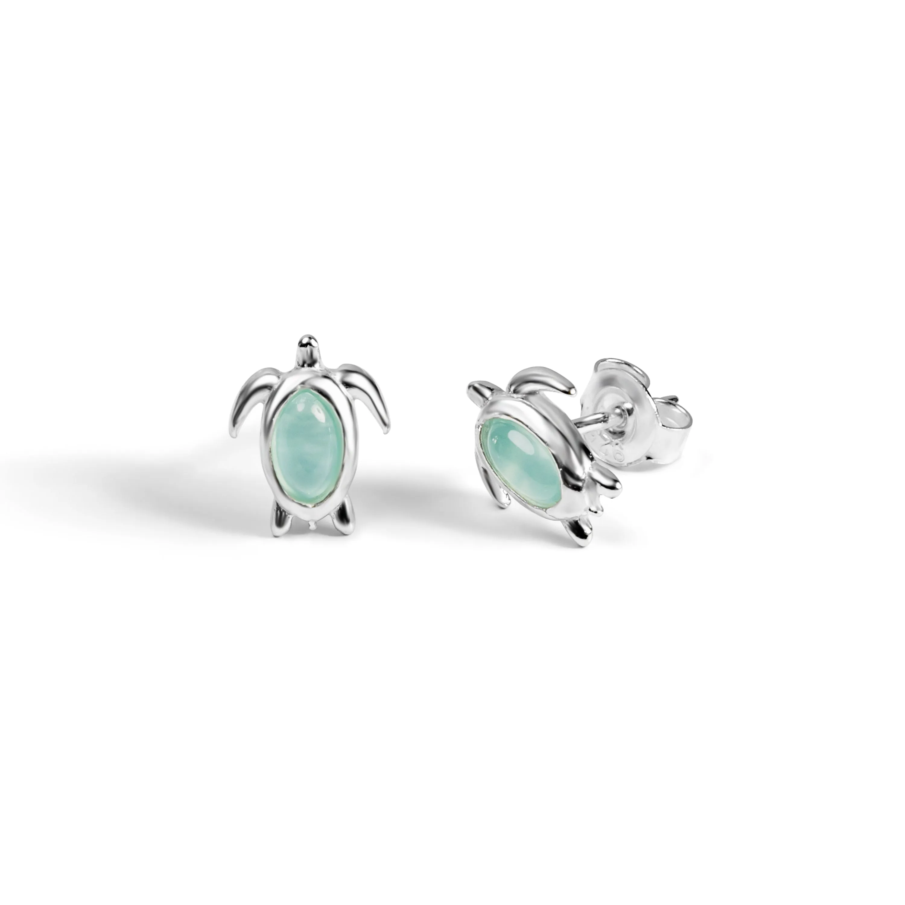 Turtle Stud Earrings in Silver & Aqua Chalcedony sold by Henryka