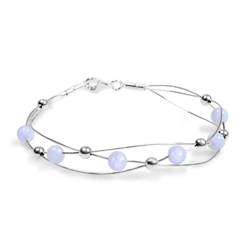 Weaved Bangle in Silver and Blue Lace Agate sold by Henryka