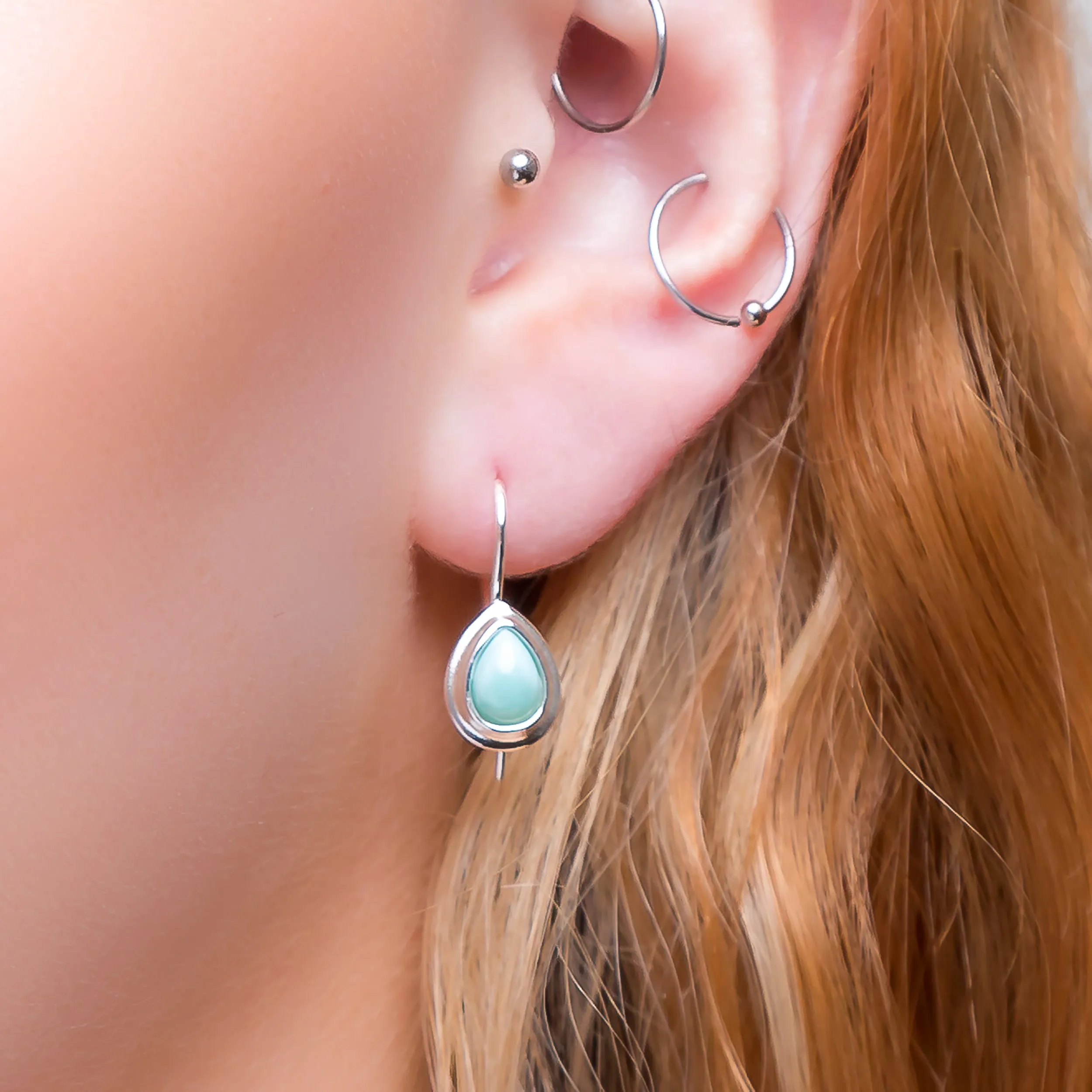 Classic Teardrop Hook Earrings in Silver and Larimar sold by Henryka product image thumbnail 2