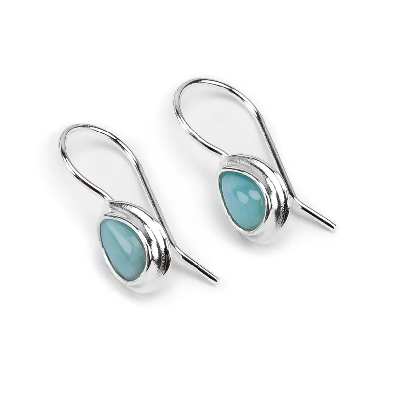 Classic Teardrop Hook Earrings in Silver and Larimar sold by Henryka