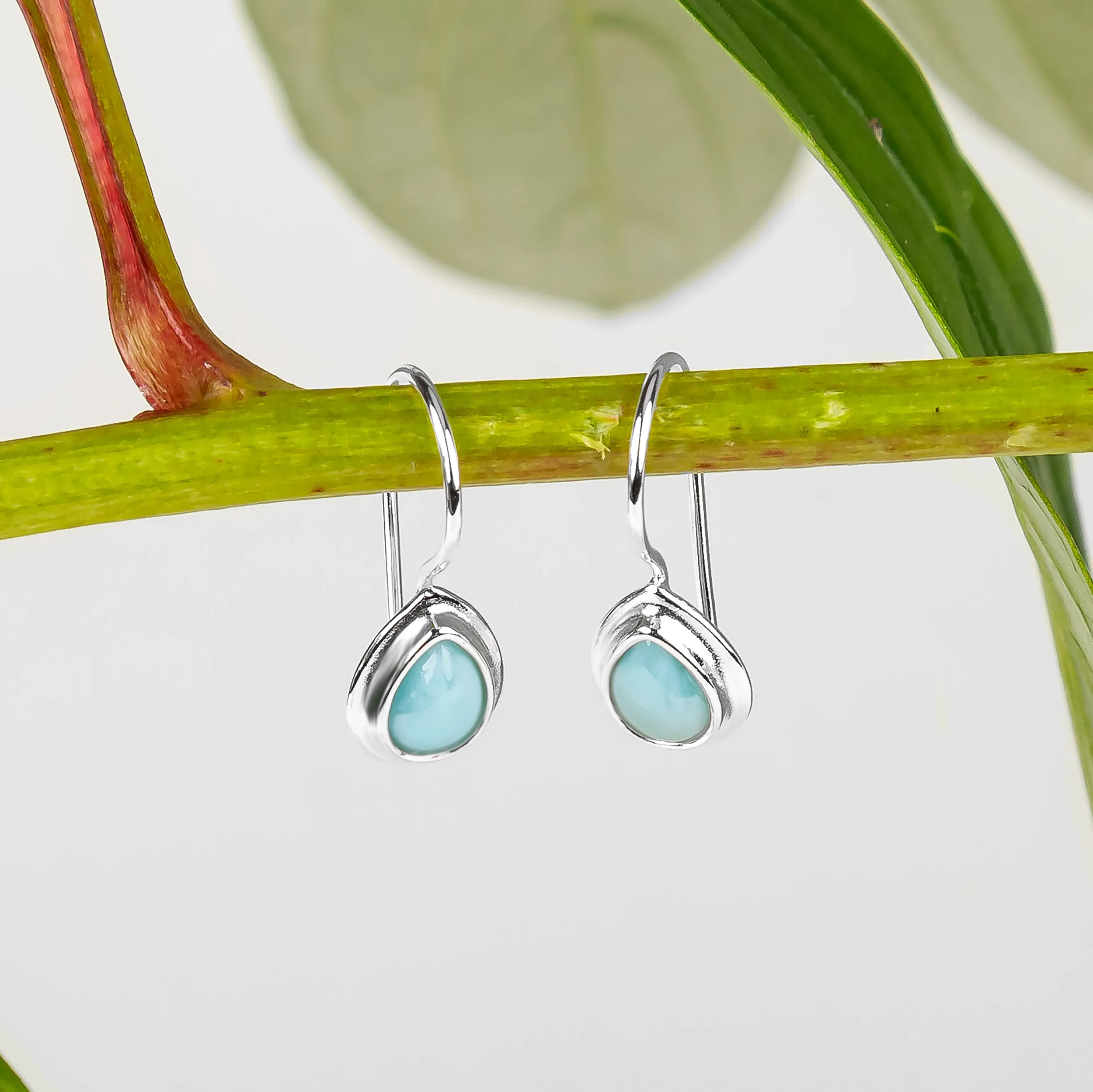 Classic Teardrop Hook Earrings in Silver and Larimar sold by Henryka product image thumbnail 4