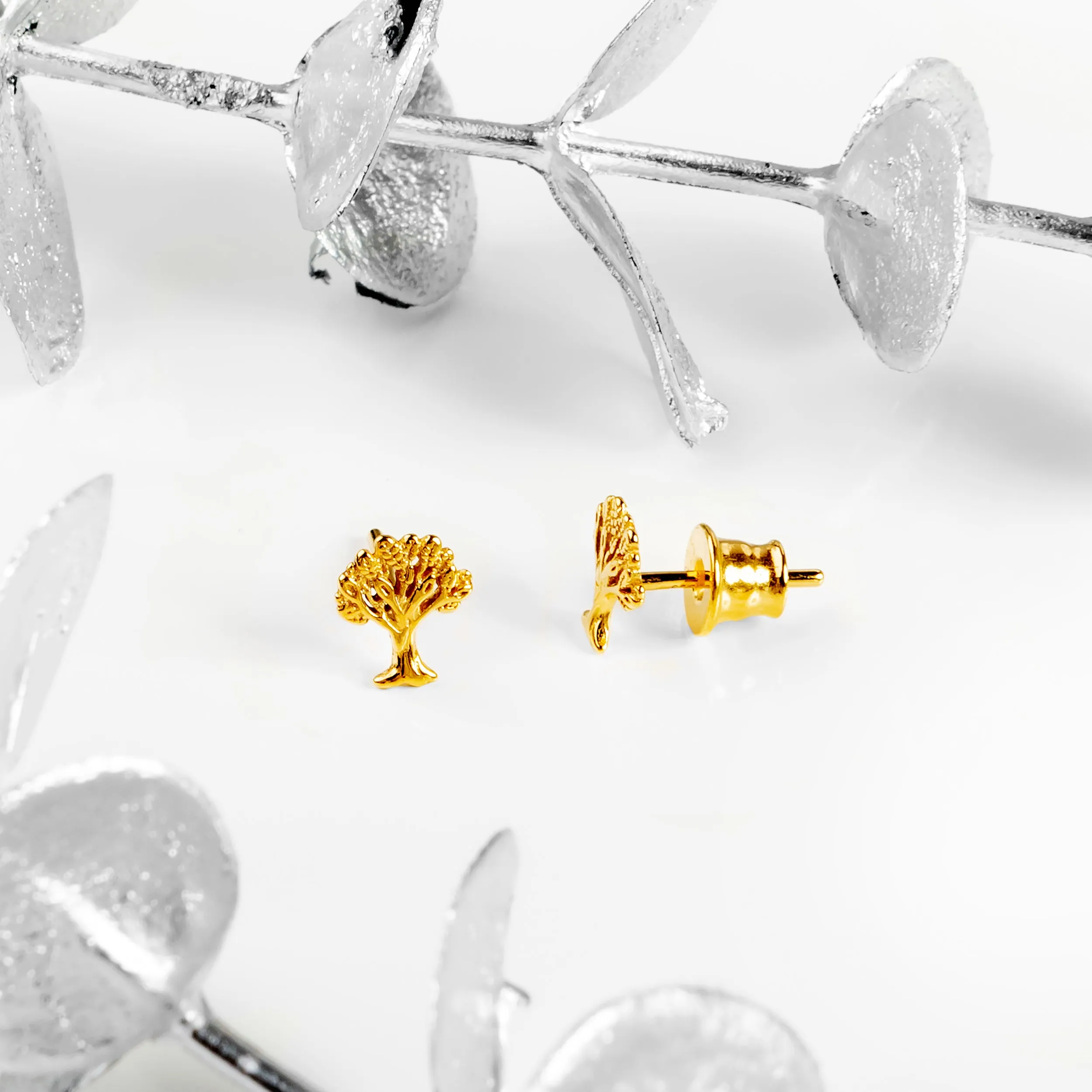 Tree of Life Stud Earrings in Silver with 24ct Gold sold by Henryka product image thumbnail 5