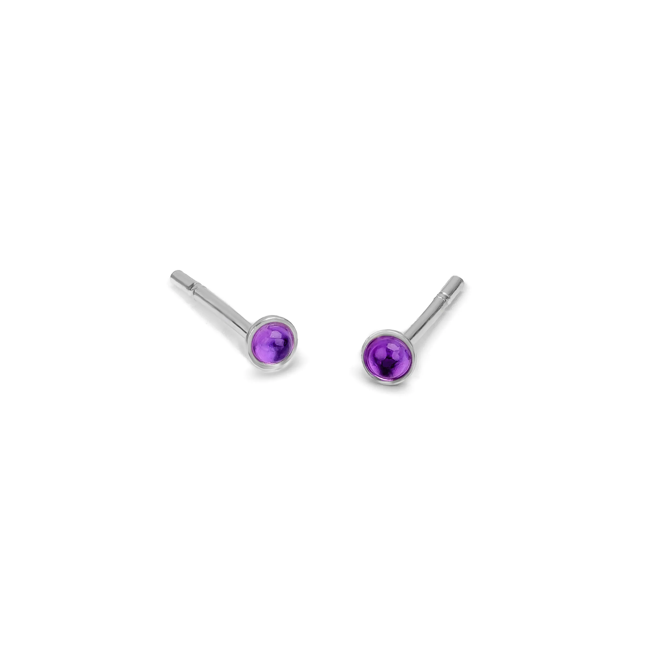 Teeny Tiny Round Stud Earrings in Silver and Amethyst sold by Henryka