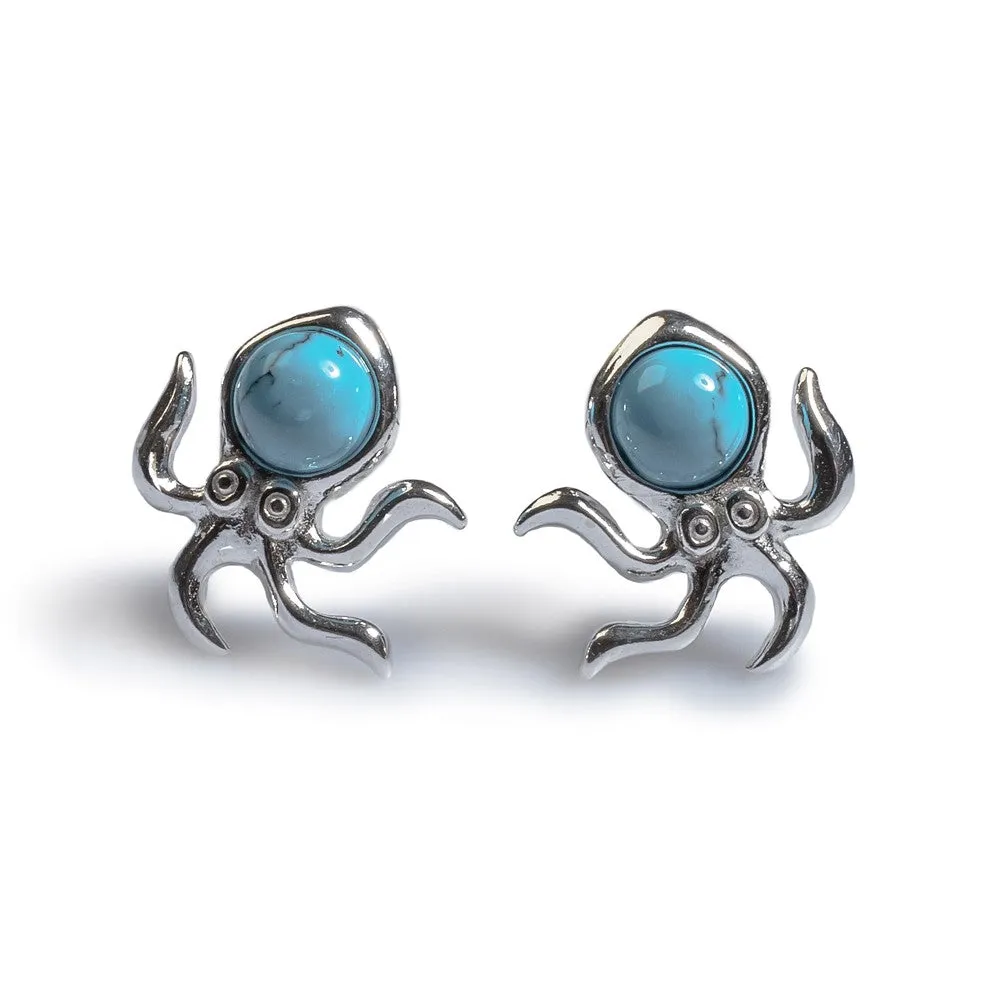 Octopus Stud Earrings in Silver and Turquoise sold by Henryka