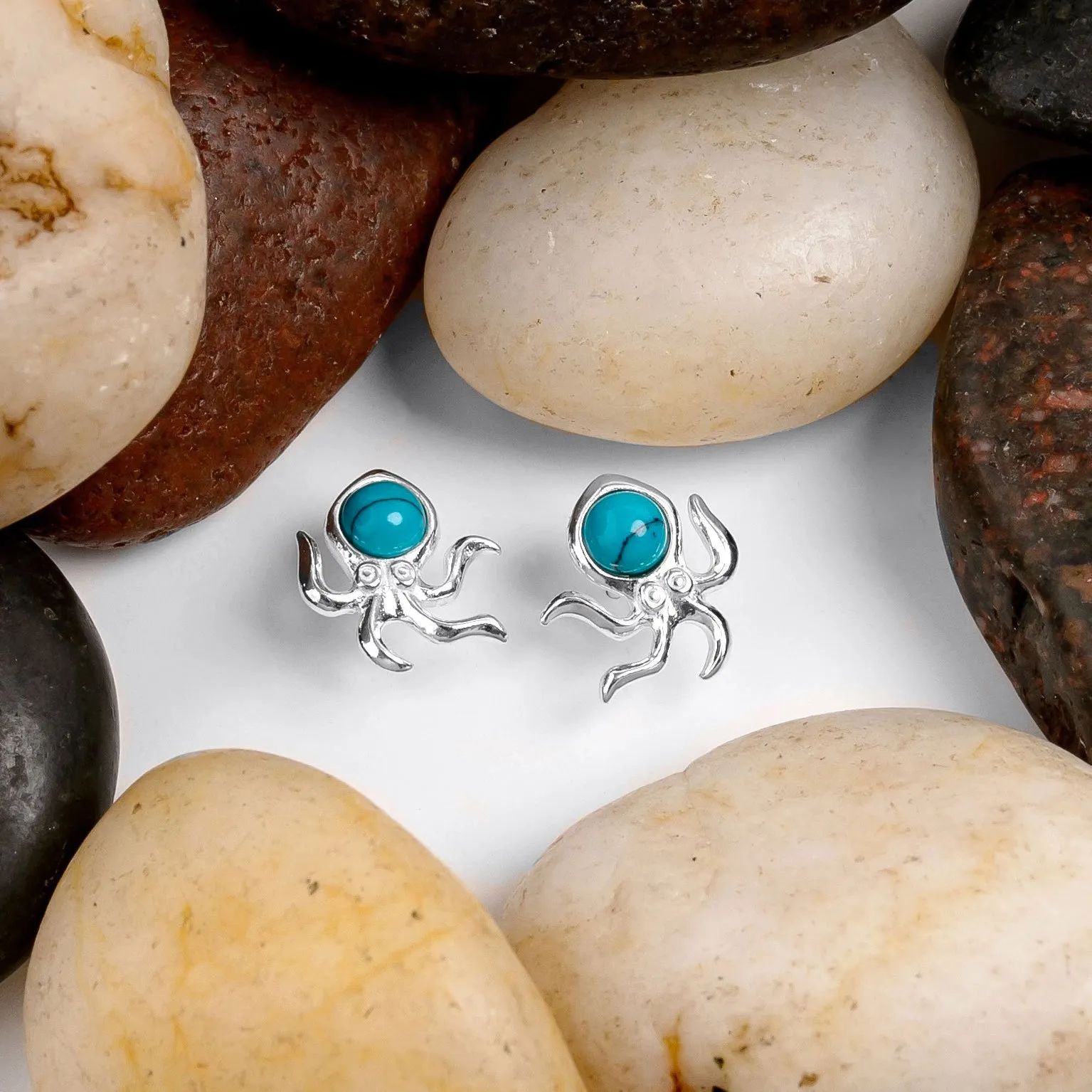 Octopus Stud Earrings in Silver and Turquoise sold by Henryka product image thumbnail 5
