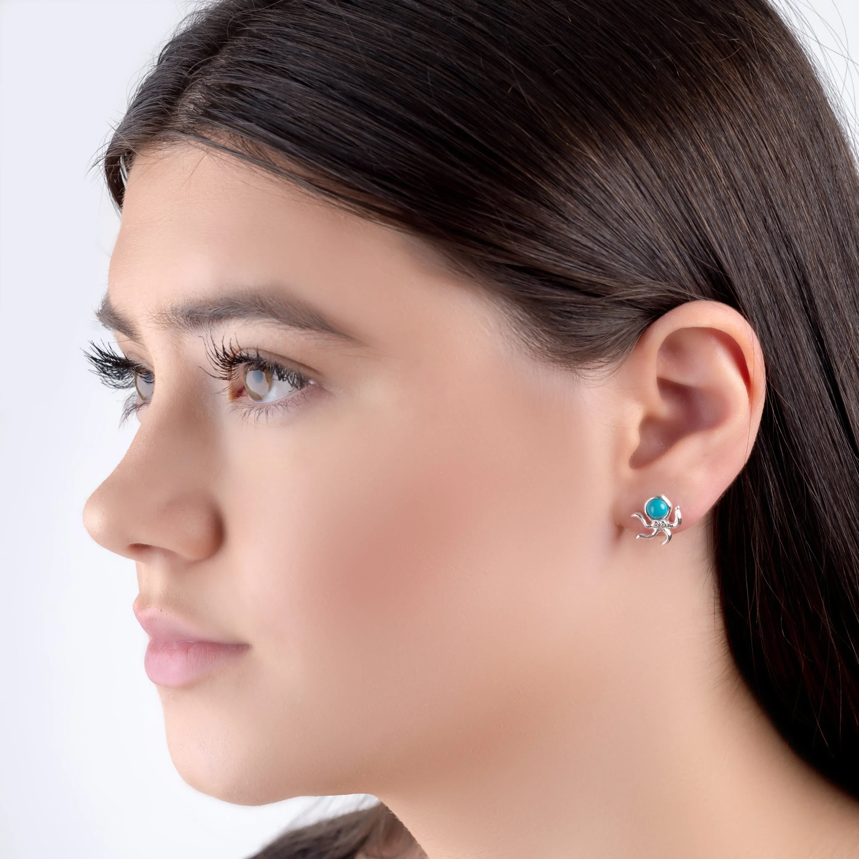 Octopus Stud Earrings in Silver and Turquoise sold by Henryka product image thumbnail 3