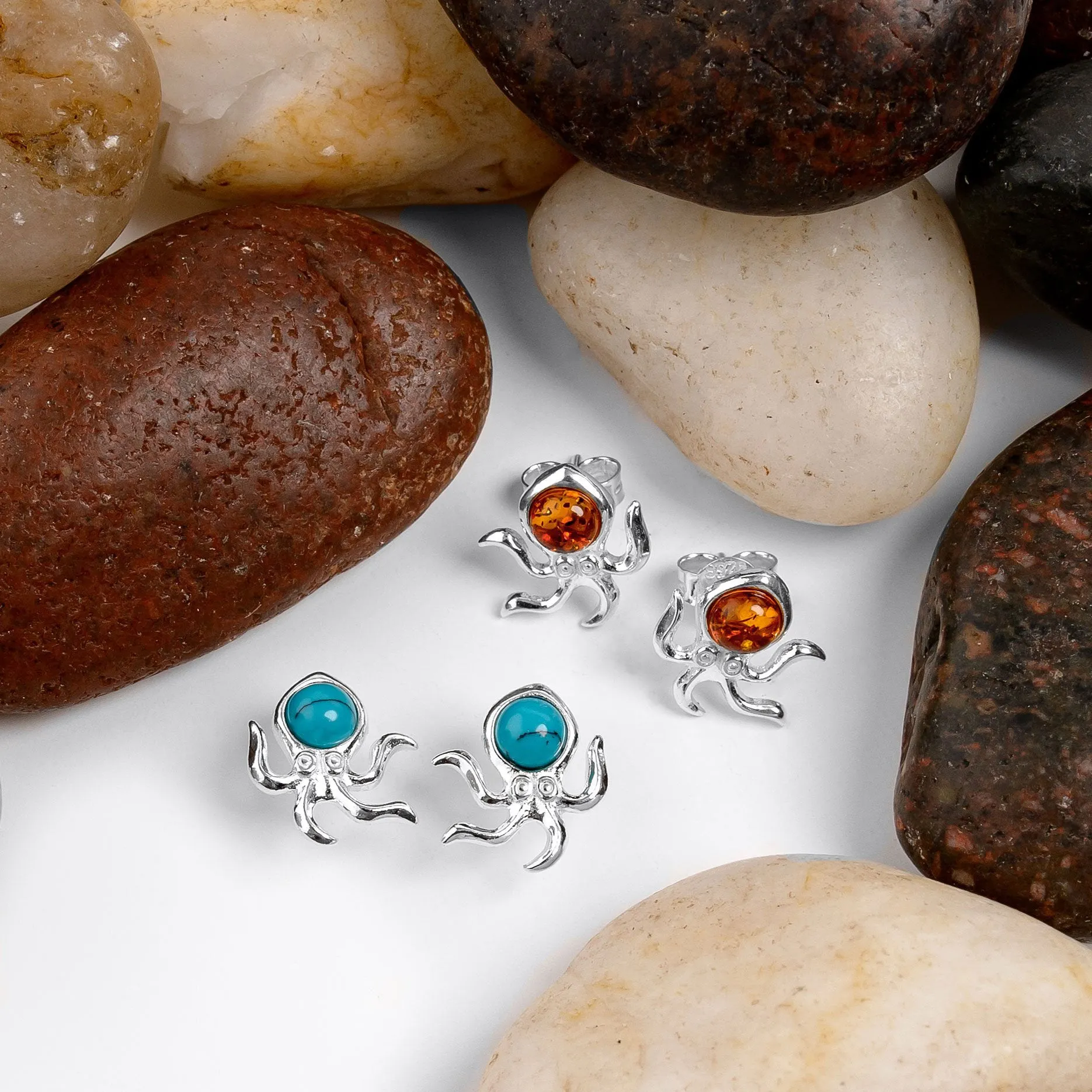 Octopus Stud Earrings in Silver and Turquoise sold by Henryka product image thumbnail 4