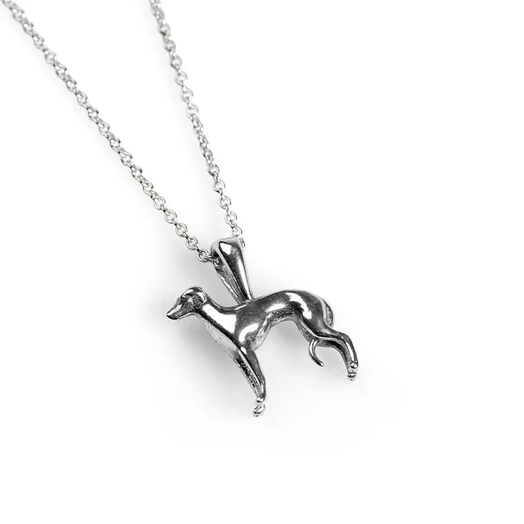 Miniature Greyhound / Whippet Dog Necklace in Silver sold by Henryka