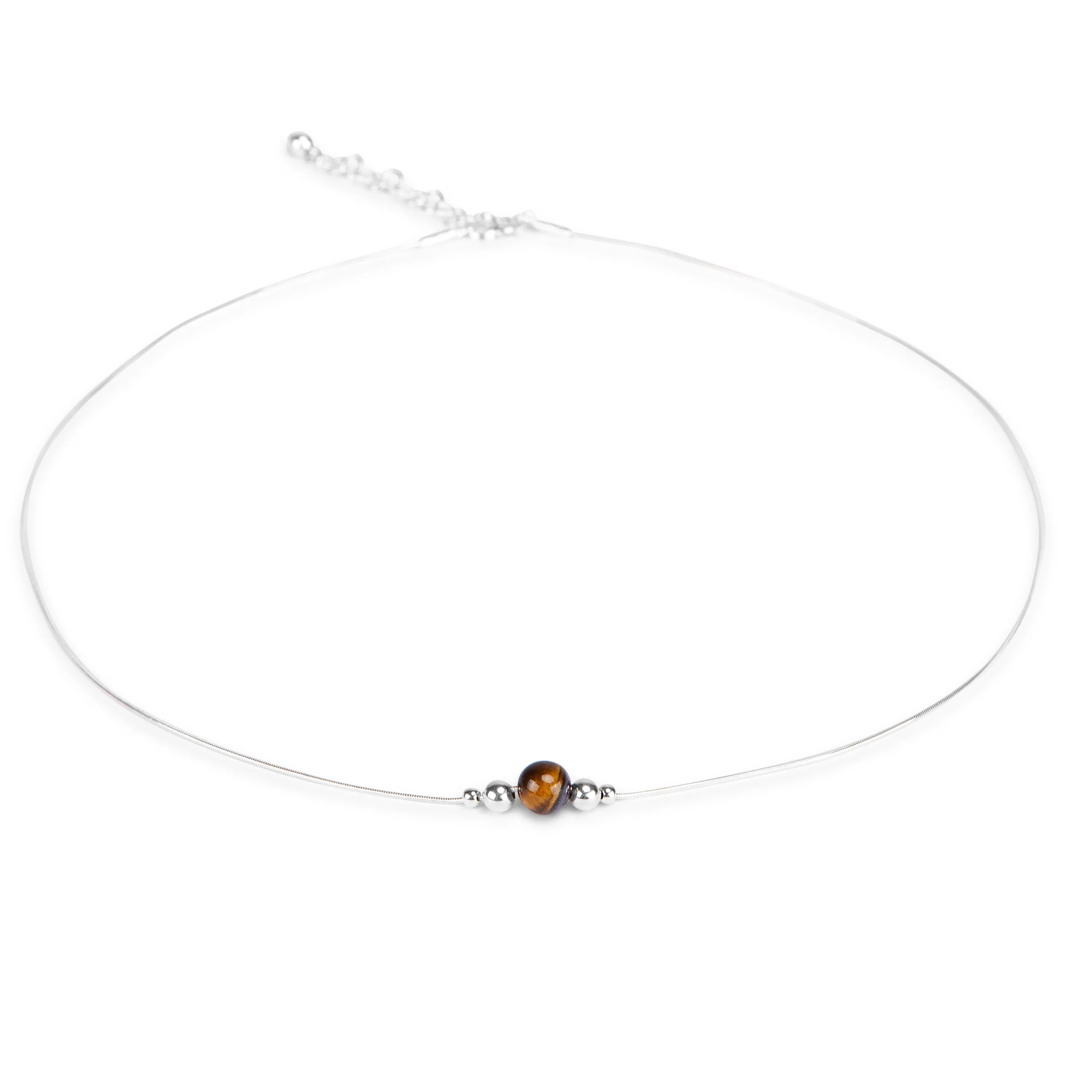 Delicate Single Stone Necklace in Silver and Tiger's Eye sold by Henryka product image thumbnail 2