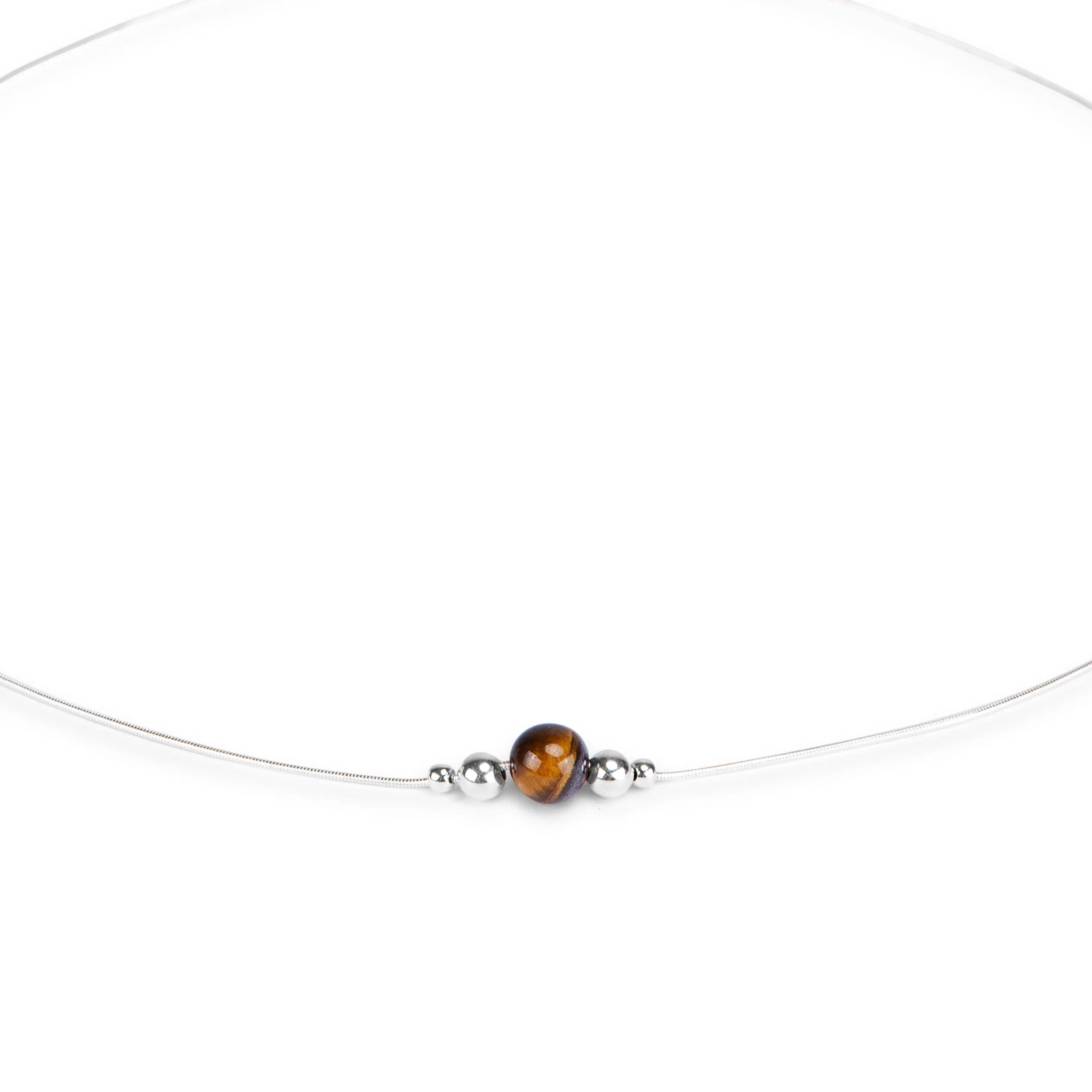 Delicate Single Stone Necklace in Silver and Tiger's Eye sold by Henryka