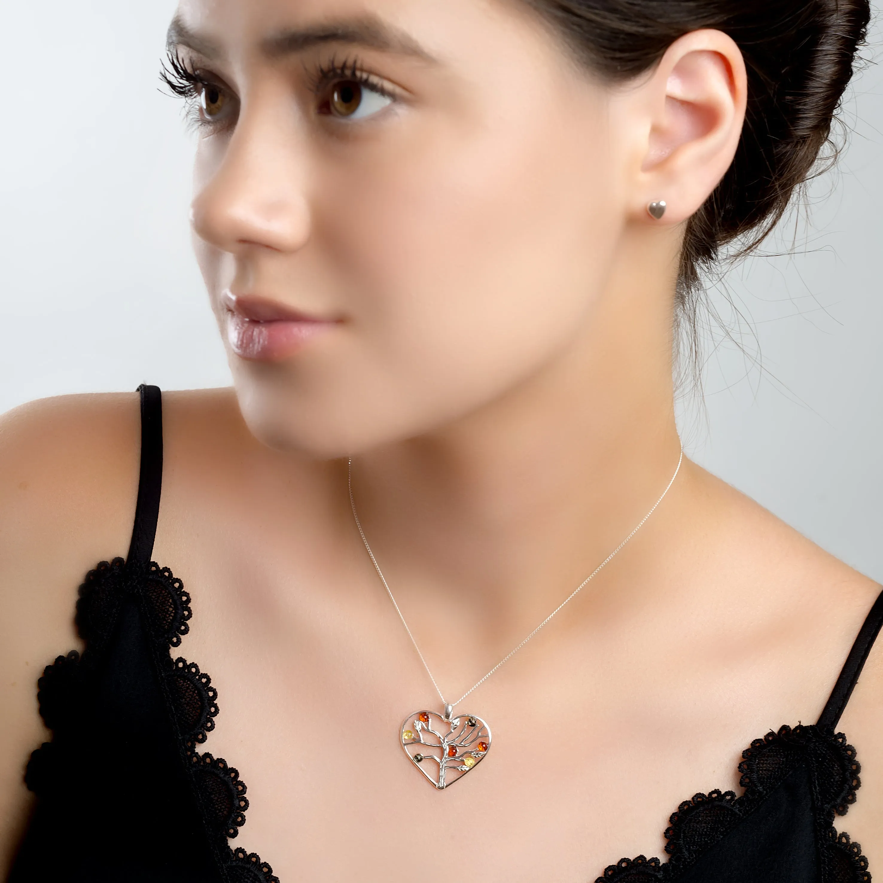 Symbol of Love Heart Necklace in Silver and Cognac, Green and Yellow Amber sold by Henryka product image thumbnail 3