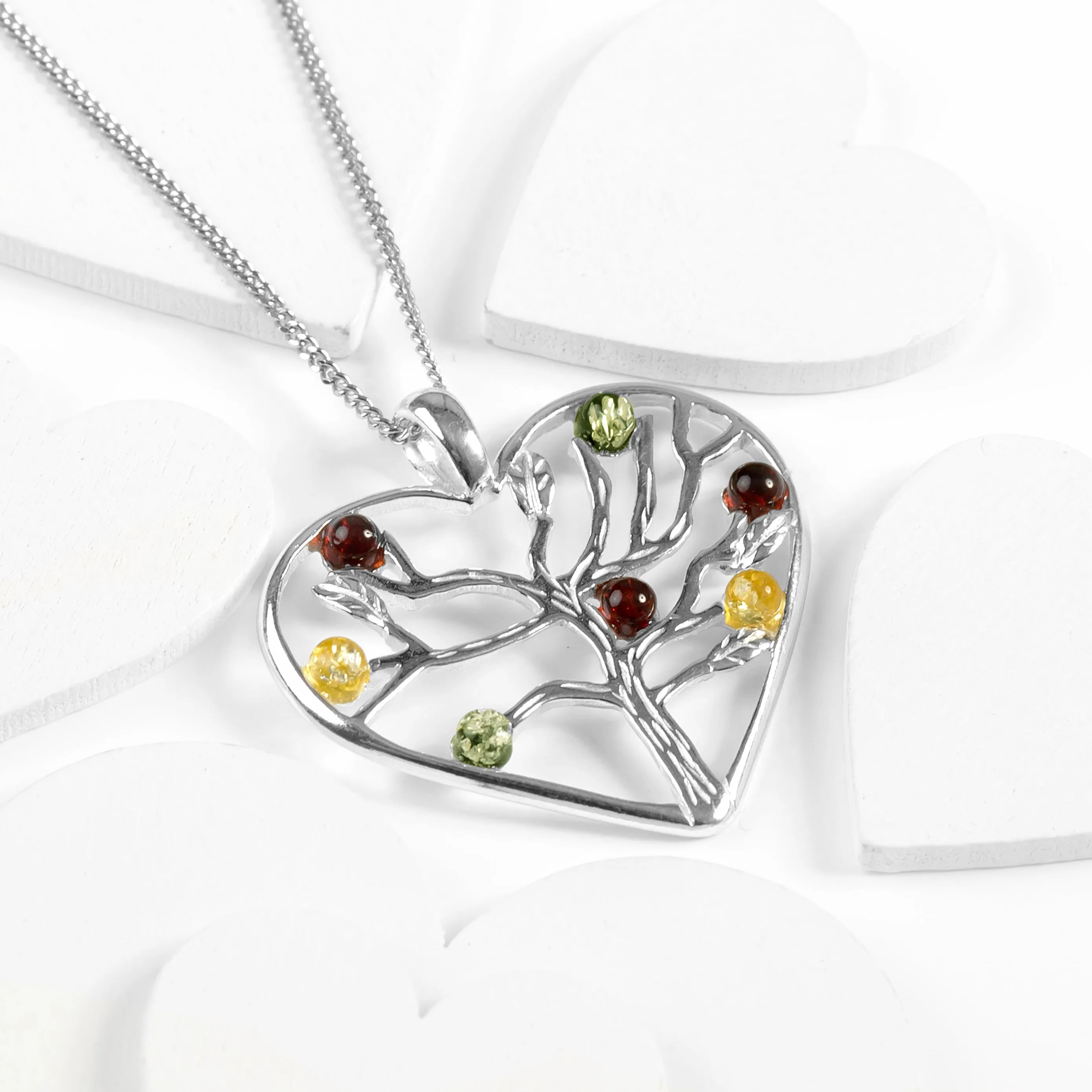 Symbol of Love Heart Necklace in Silver and Cognac, Green and Yellow Amber sold by Henryka product image thumbnail 4