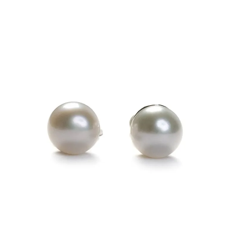 Minimal Small Round Stud Earrings in Silver and White Pearl (5mm) sold by Henryka