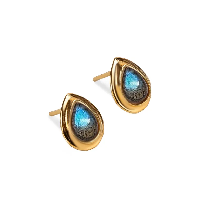 Classic Teardrop Stud Earrings in Silver 24ct Gold and Labradorite sold by Henryka