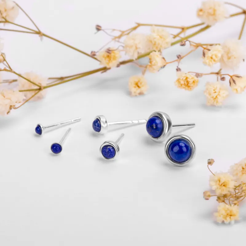 Silver & Lapis Lazuli Round Stud Earrings Set of 3 sold by Henryka