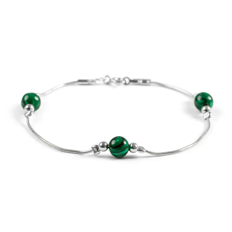 Bead Bracelet in Silver and Malachite sold by Henryka