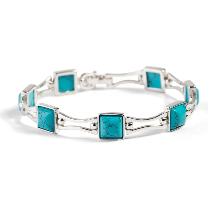 Square Link Bracelet in Silver and Turquoise sold by Henryka
