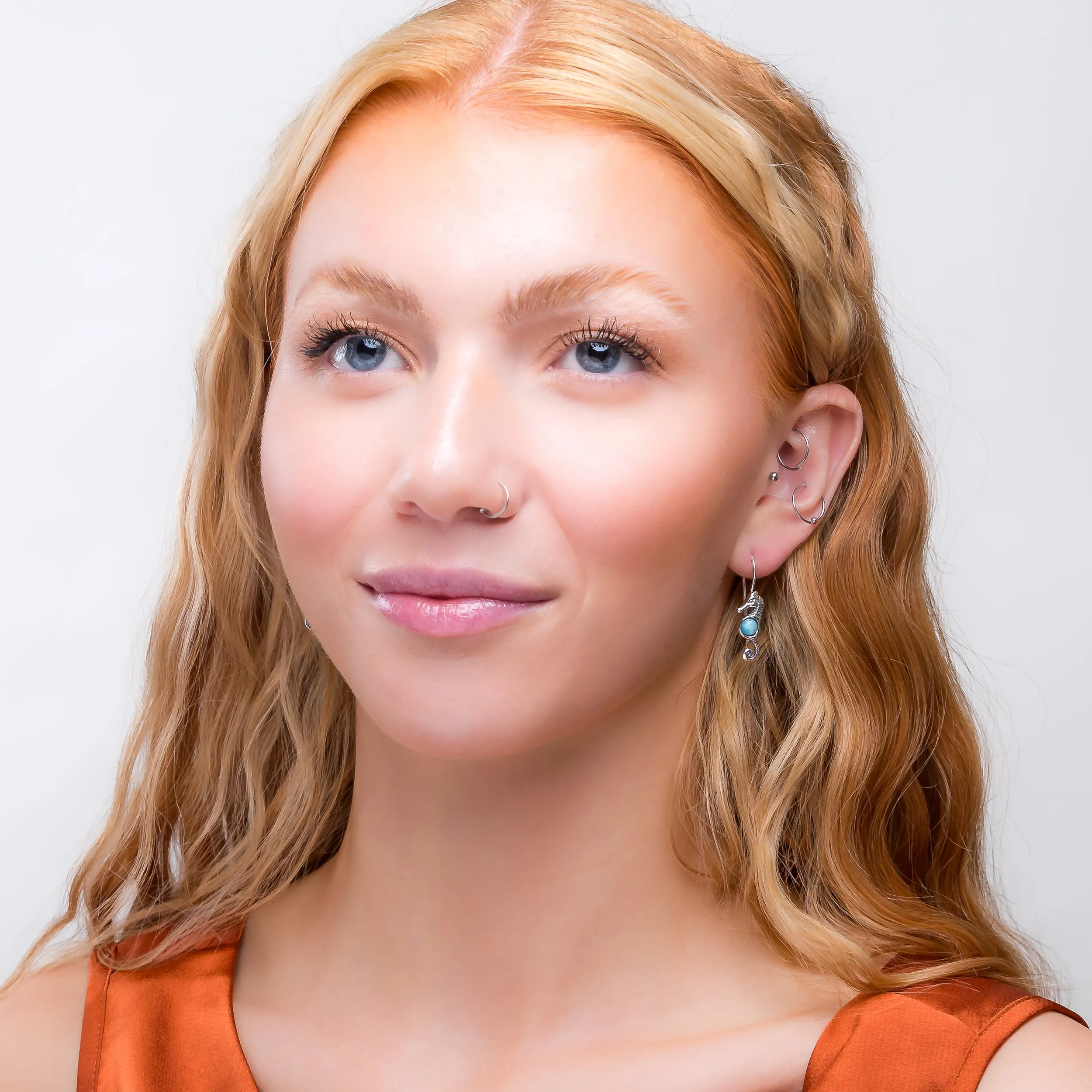 Miniature Seahorse Hook Earrings in Silver & Larimar sold by Henryka product image thumbnail 3