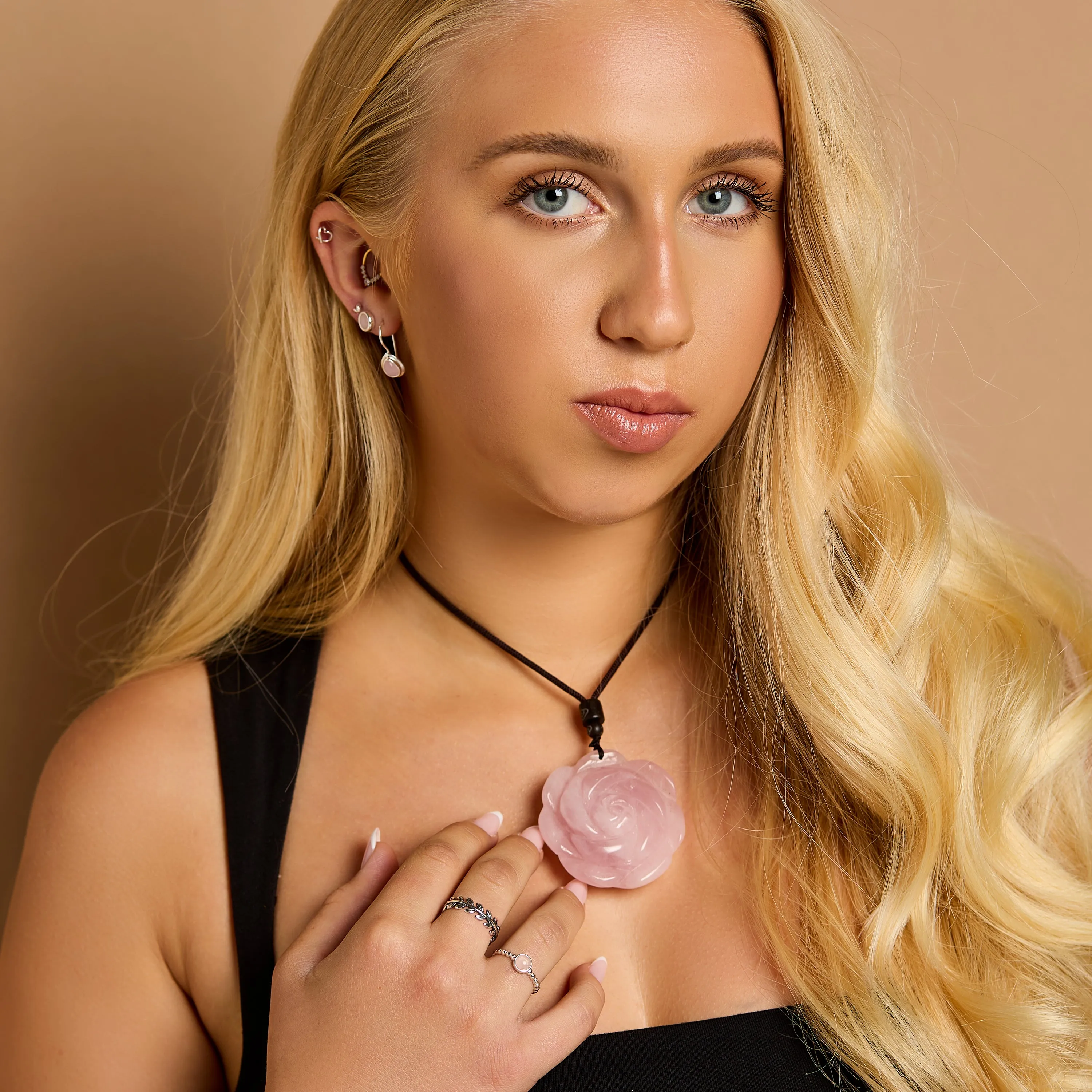 Giant Rose Necklace in Natural Rose Quartz sold by Henryka product image thumbnail 3
