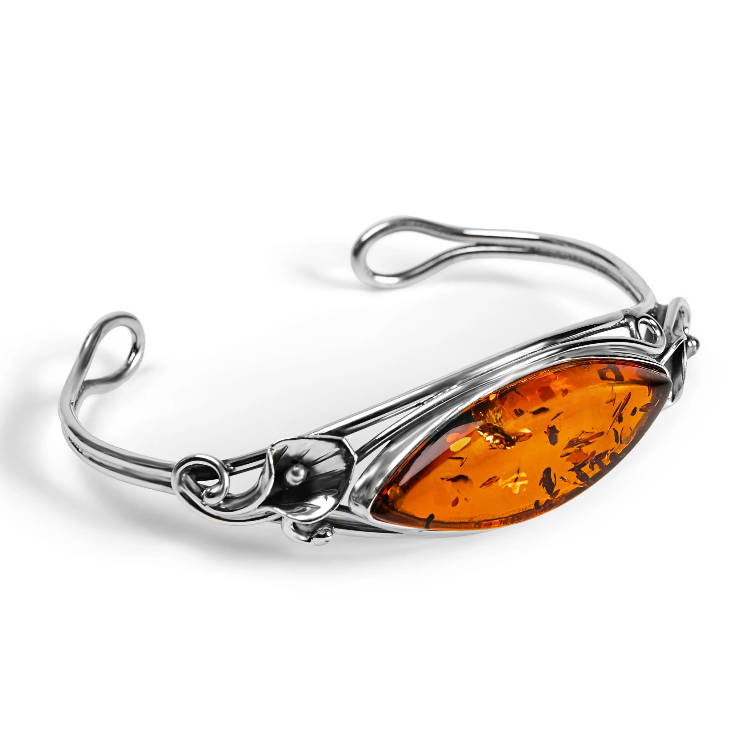 Handmade Statement Vintage Style Bracelet in Silver and Baltic Amber sold by Henryka