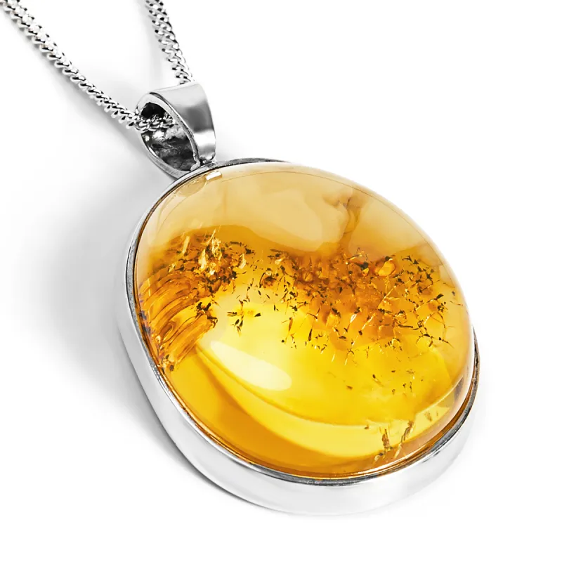 Natural Beauty Amber and Silver Heart Necklace - Natural Designer Gemstone sold by Henryka
