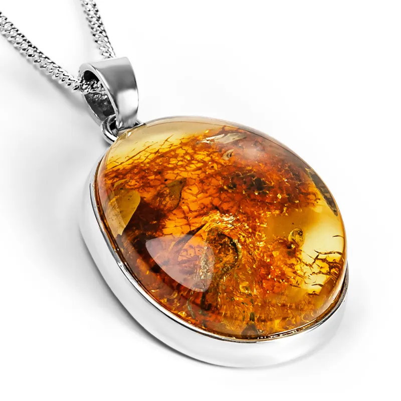 Natural Beauty Amber and Silver Necklace - Natural Designer Gemstone sold by Henryka